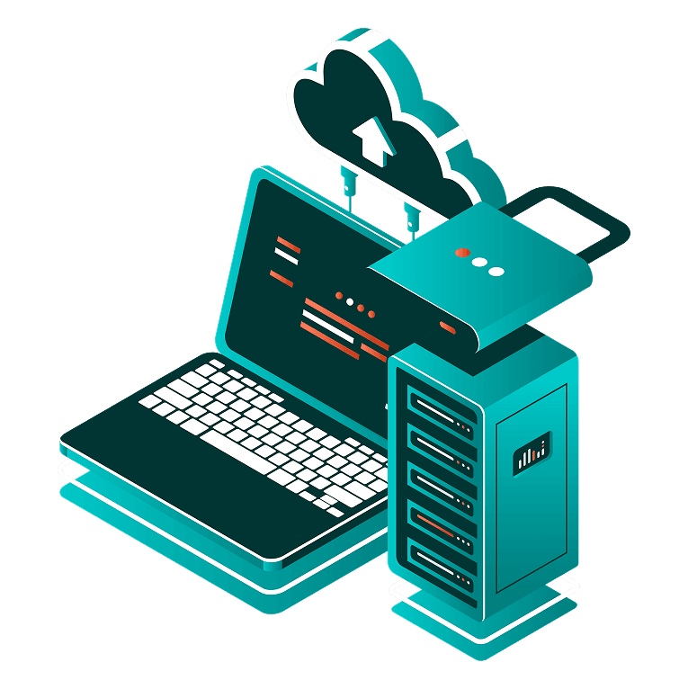 A computer and a computer server connected by a secure connection and a cloud icon.
